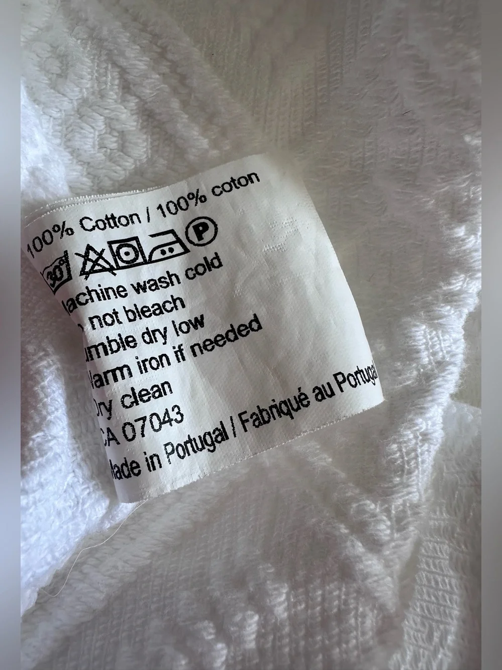 PiuBelle Queen Cotton Mattelasse Coverlet / Blanket Portugal 86 X 94 WHITE